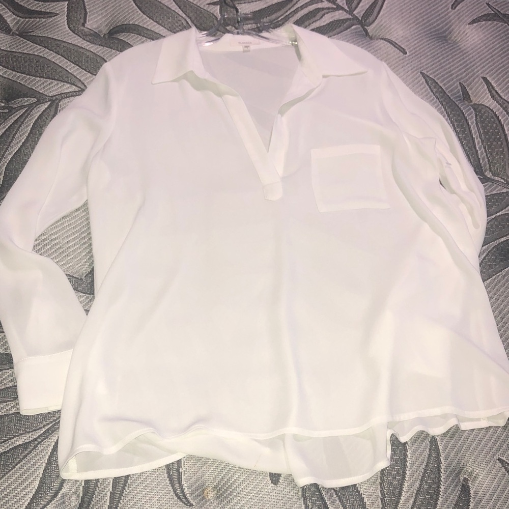 Pleione White Long Sleeve V-Neck Blouse, Women’s